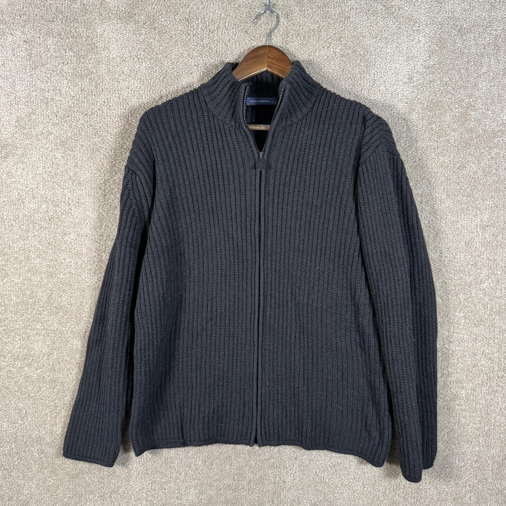 Adolfo Dominguez Sweater Womens Small Gray Zip Mock Neck Wool Blend Ribbed Knit